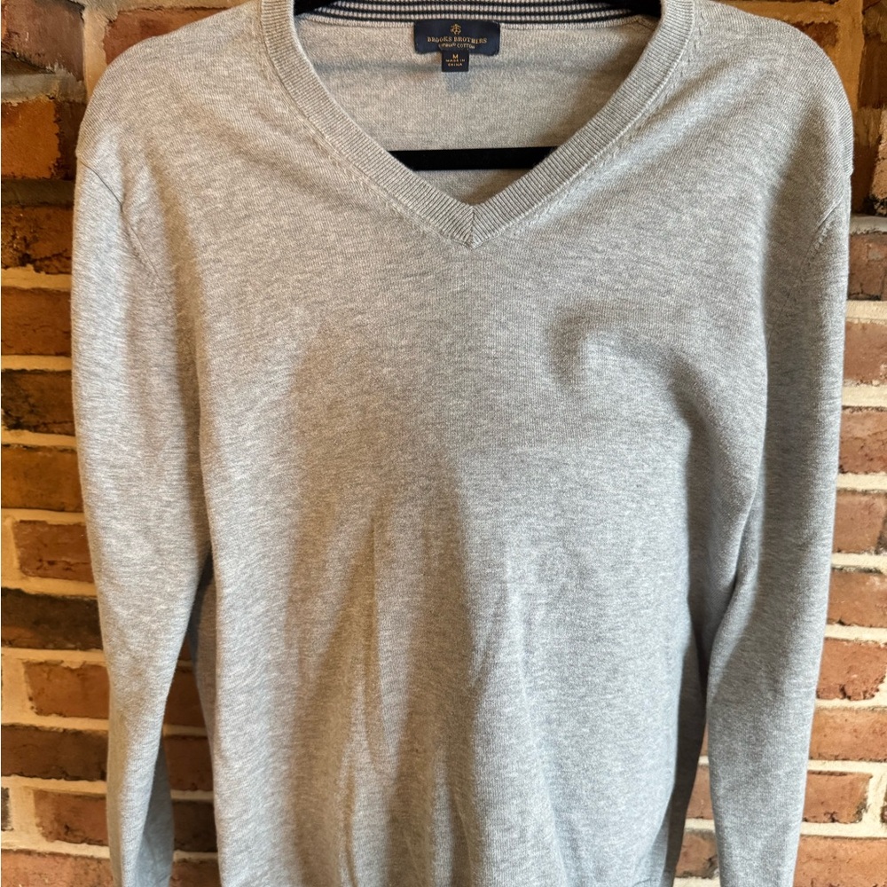 Brooks Brothers Light Gray V-Neck Sweater